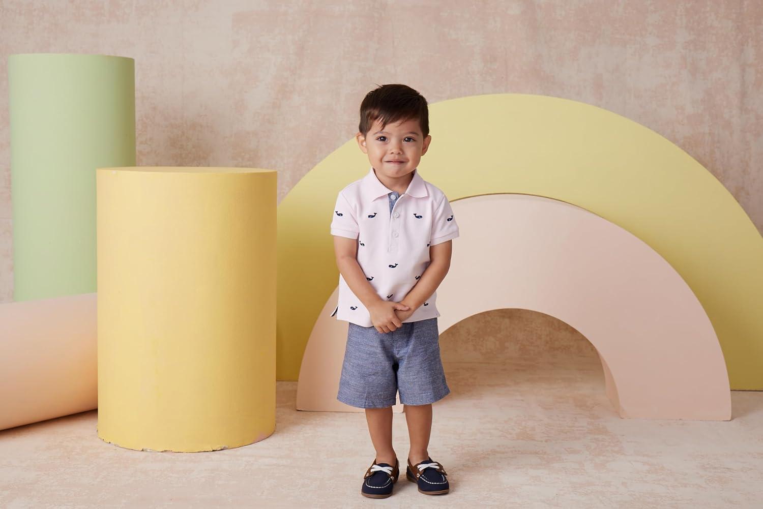 imageLittle Me Clothes for Baby Boys Cotton Polo ShortSleeve and Shorts Set 12 Months 4 ToddlerBlue Sailboat