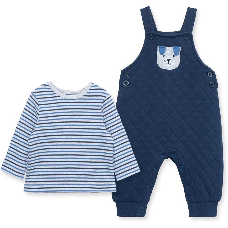 imageLittle Me Baby Boys Puppy Stripe Knit Overalls Jumpers and Coverall Overalls 024 MonthsBlue