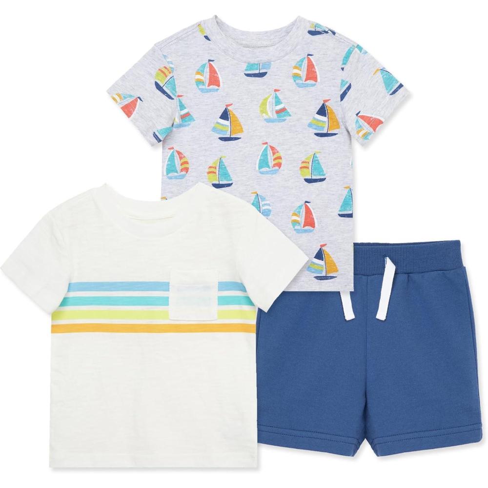 imageLittle Me Clothes for Baby Boys 3Piece Play Short Sets 12 Months 4 ToddlerBlue Boat