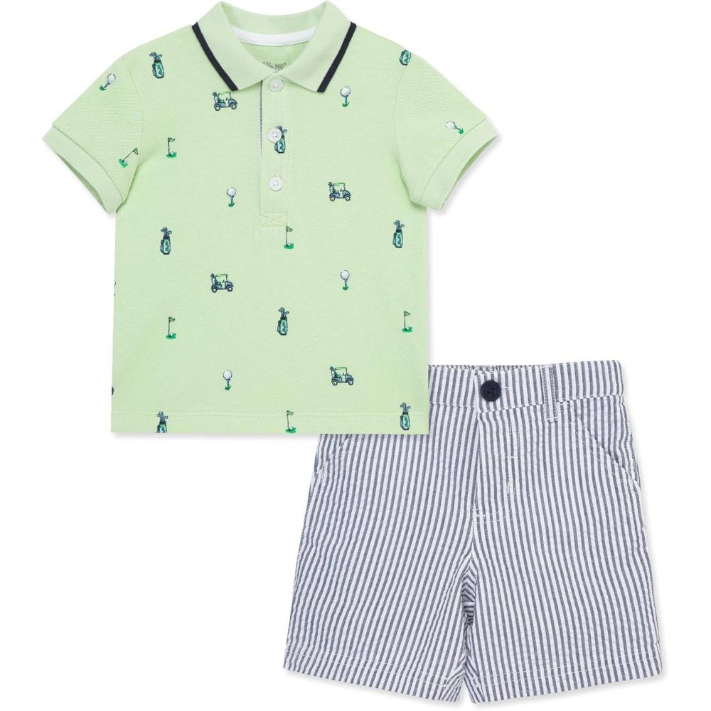 imageLittle Me Clothes for Baby Boys Cotton Polo ShortSleeve and Shorts Set 12 Months  4 ToddlerBlueYellow Golf