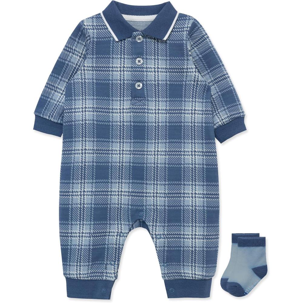 imageLittle Me Clothes for Baby Boys Snap Closure Coverall and Matching Socks Set 3 Months to 12 MonthsMoonlight Blue