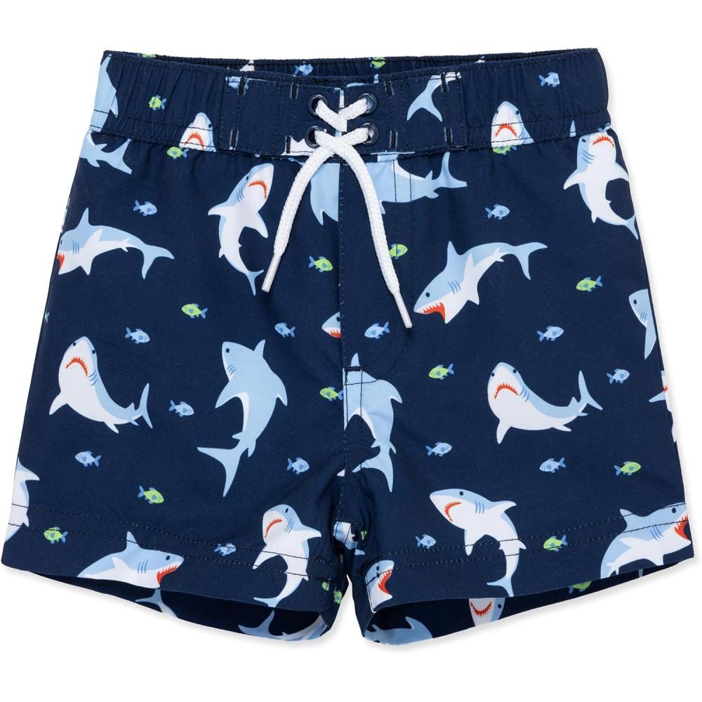 imageLittle Me Clothes for Baby Boys Swimsuit Trunks 6 Months 4 ToddlerBlueWhite Shark
