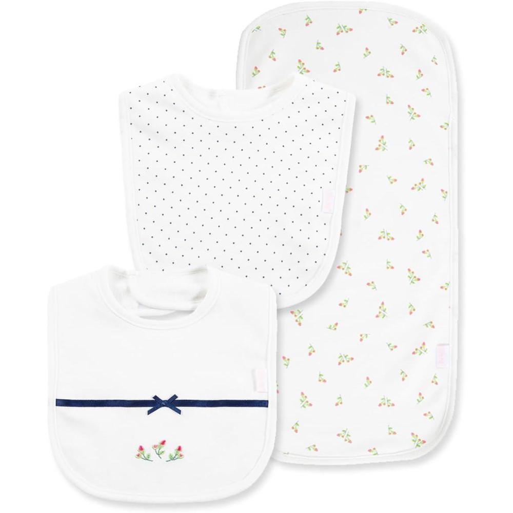 imageLittle Me Clothes for Baby Boys and Girls 2 Bibs and 1 Burp Cloth Set Soft Cotton Feeding Essentials with Velcro ClosuresIvory