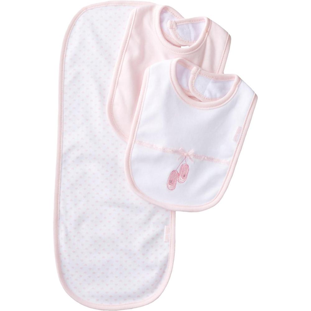 imageLittle Me Clothes for Baby Boys and Girls 2 Bibs and 1 Burp Cloth Set Soft Cotton Feeding Essentials with Velcro ClosuresPinkBallerina