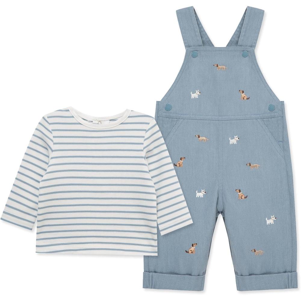 imageLittle Me Essentials for Baby Girls and Boys Woven Jumpers and Coverall Overalls Set Newborn to 24 MonthsDusty BlueMarshmallow Doggies