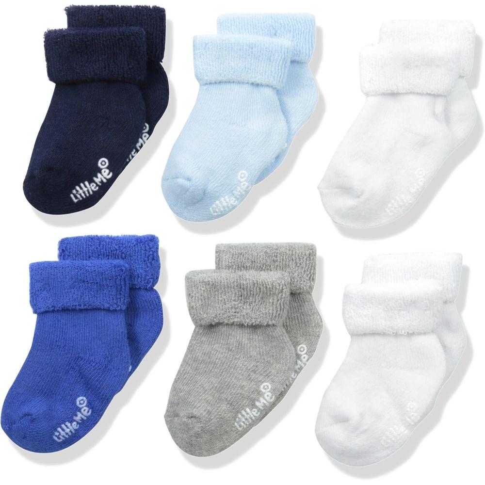 imageLittle Me babyboys Baby Boys 6 Pack SocksBlueWhiteGray