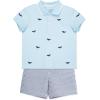 Little Me Clothes for Baby Boys’ Cotton Polo Short-Sleeve and Shorts Set, 12 Months – 4 Toddler(Blue/Gray Whale)