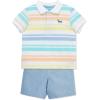 Little Me Clothes for Baby Boys’ Cotton Polo Short-Sleeve and Shorts Set, 12 Months – 4 Toddler(Blue/Multi Stripe)