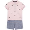 Little Me Clothes for Baby Boys’ Cotton Polo Short-Sleeve and Shorts Set, 12 Months – 4 Toddler(Blue/Pink Palm)