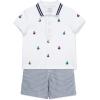 Little Me Clothes for Baby Boys’ Cotton Polo Short-Sleeve and Shorts Set, 12 Months – 4 Toddler(Bright White/ Peacoat Sailboat)