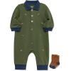 Little Me Clothes for Baby Boys’ Snap Closure Coverall and Matching Socks Set, 3 Months to 12 Months(Bronze Green Insignia Blue)