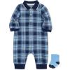 Little Me Clothes for Baby Boys’ Snap Closure Coverall and Matching Socks Set, 3 Months to 12 Months(Medieval Blue Plaid)