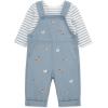 Little Me Essentials for Baby Girls and Boys Woven Jumpers and Coverall Overalls Set, Newborn to 24 Months(Dusty Blue/Marshmallow Doggies)