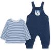 Little Me Baby Boys’ Puppy Stripe Knit Overalls, Jumpers, and Coverall Overalls, 0-24 Months(Blue)