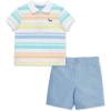 Little Me Clothes for Baby Boys’ Cotton Polo Short-Sleeve and Shorts Set, 12 Months – 4 Toddler(Blue/Multi Stripe)