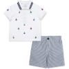 Little Me Clothes for Baby Boys’ Cotton Polo Short-Sleeve and Shorts Set, 12 Months – 4 Toddler(Bright White/ Peacoat Sailboat)