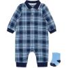 Little Me Clothes for Baby Boys’ Snap Closure Coverall and Matching Socks Set, 3 Months to 12 Months(Medieval Blue Plaid)