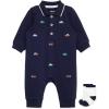 Little Me Clothes for Baby Boys’ Snap Closure Coverall and Matching Socks Set, 3 Months to 12 Months(Peacoat Blue Cars)