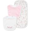 Little Me Clothes for Baby Boys’ and Girls’ 2 Bibs and 1 Burp Cloth Set, Soft Cotton Feeding Essentials with Velcro Closures(White Floral Rose)