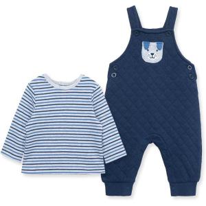 Little Me Baby Boys’ Puppy Stripe Knit Overalls, Jumpers, and Coverall Overalls, 0-24 Months(Blue)