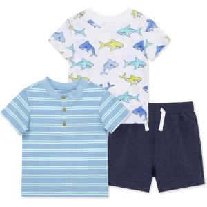 Little Me Clothes for Baby Boys’ 3-Piece Play Short Sets, 12 Months – 4 Toddler(Blue Shark)