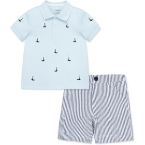 Little Me Clothes for Baby Boys’ Cotton Polo Short-Sleeve and Shorts Set, 12 Months – 4 Toddler(Blue Sailboat)