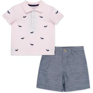 Little Me Clothes for Baby Boys’ Cotton Polo Short-Sleeve and Shorts Set, 12 Months – 4 Toddler(Blue Whale)