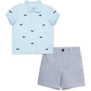 Little Me Clothes for Baby Boys’ Cotton Polo Short-Sleeve and Shorts Set, 12 Months – 4 Toddler(Blue/Gray Whale)