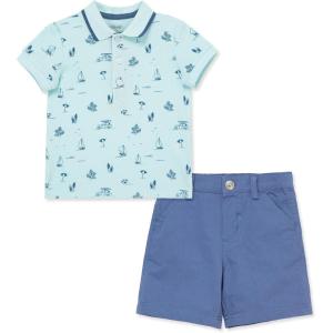 Little Me Clothes for Baby Boys’ Cotton Polo Short-Sleeve and Shorts Set, 12 Months – 4 Toddler(Blue/Green Beach)