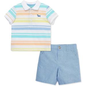 Little Me Clothes for Baby Boys’ Cotton Polo Short-Sleeve and Shorts Set, 12 Months – 4 Toddler(Blue/Multi Stripe)