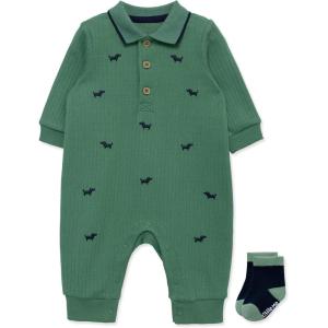 Little Me Clothes for Baby Boys’ Snap Closure Coverall and Matching Socks Set, 3 Months to 12 Months(Deep Grass Green)