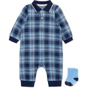 Little Me Clothes for Baby Boys’ Snap Closure Coverall and Matching Socks Set, 3 Months to 12 Months(Medieval Blue Plaid)