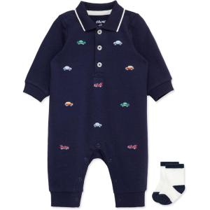 Little Me Clothes for Baby Boys’ Snap Closure Coverall and Matching Socks Set, 3 Months to 12 Months(Peacoat Blue Cars)