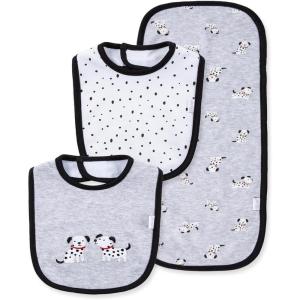 Little Me Clothes for Baby Boys’ and Girls’ 2 Bibs and 1 Burp Cloth Set, Soft Cotton Feeding Essentials with Velcro Closures(Dalmatian)