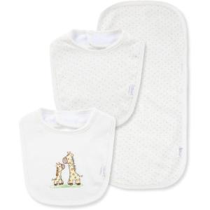 Little Me Clothes for Baby Boys’ and Girls’ 2 Bibs and 1 Burp Cloth Set, Soft Cotton Feeding Essentials with Velcro Closures(Giraffe)