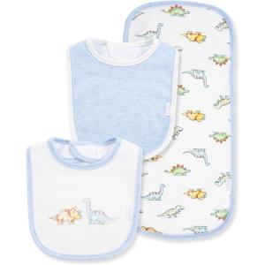 Little Me Clothes for Baby Boys’ and Girls’ 2 Bibs and 1 Burp Cloth Set, Soft Cotton Feeding Essentials with Velcro Closures(Ivory Multi)