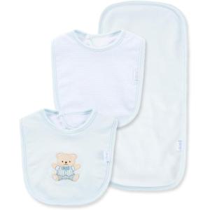 Little Me Clothes for Baby Boys’ and Girls’ 2 Bibs and 1 Burp Cloth Set, Soft Cotton Feeding Essentials with Velcro Closures(Light Blue/Bear)