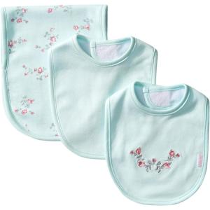 Little Me Clothes for Baby Boys’ and Girls’ 2 Bibs and 1 Burp Cloth Set, Soft Cotton Feeding Essentials with Velcro Closures(Mint Print)