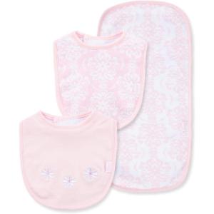 Little Me Clothes for Baby Boys’ and Girls’ 2 Bibs and 1 Burp Cloth Set, Soft Cotton Feeding Essentials with Velcro Closures(Pink/Multi)