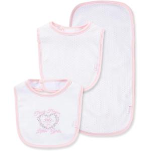 Little Me Clothes for Baby Boys’ and Girls’ 2 Bibs and 1 Burp Cloth Set, Soft Cotton Feeding Essentials with Velcro Closures(Thank Heaven)