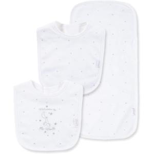 Little Me Clothes for Baby Boys’ and Girls’ 2 Bibs and 1 Burp Cloth Set, Soft Cotton Feeding Essentials with Velcro Closures(White)