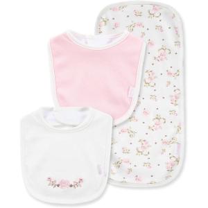 Little Me Clothes for Baby Boys’ and Girls’ 2 Bibs and 1 Burp Cloth Set, Soft Cotton Feeding Essentials with Velcro Closures(White Floral Rose)