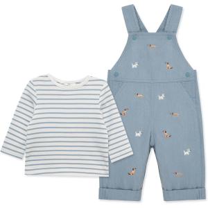 Little Me Essentials for Baby Girls and Boys Woven Jumpers and Coverall Overalls Set, Newborn to 24 Months(Dusty Blue/Marshmallow Doggies)