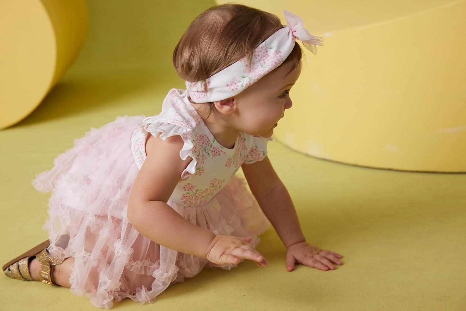 imageLittle Me Clothes for Baby Girls Popover Bodysuit Dress and Headband Set 312 MonthsWhite
