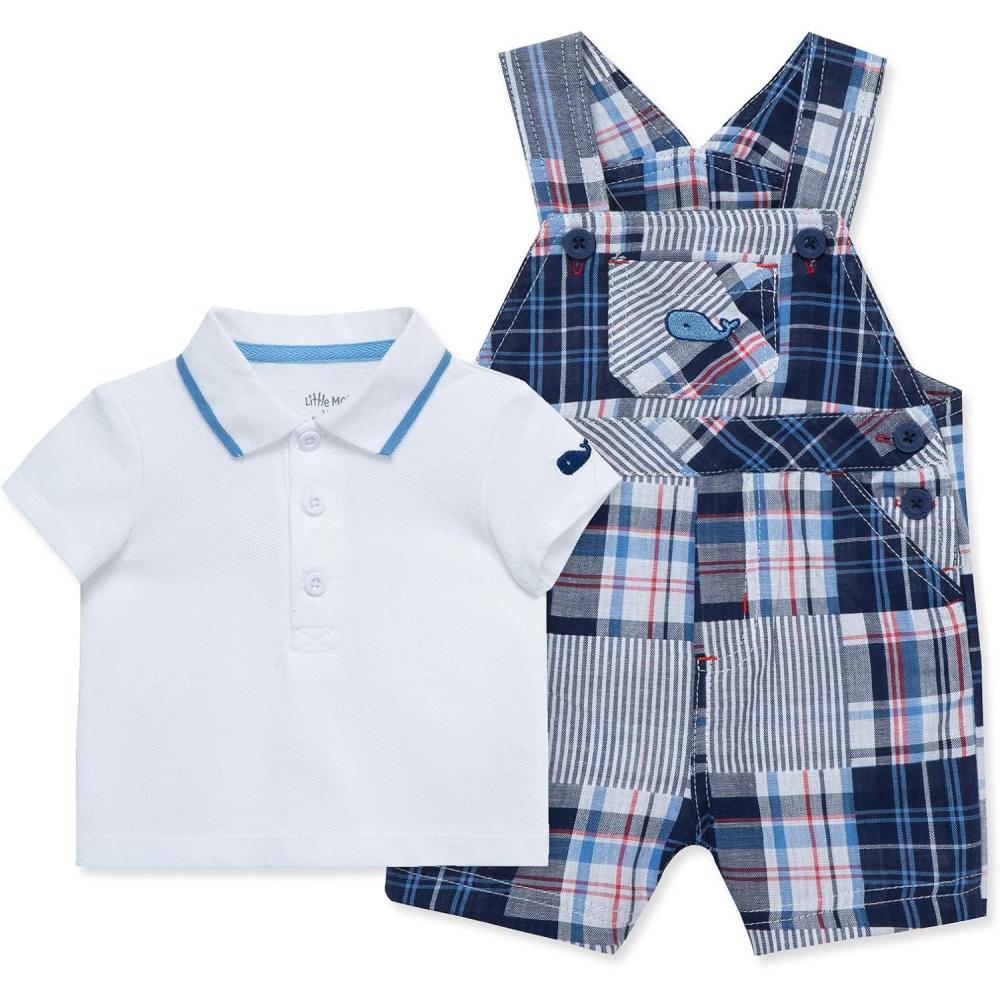 imageLittle Me Baby Boy Shortall Set 2Piece Tee Shirt and Overall Shorts Cute and Comfy OutfitsMedieval BlueWhite
