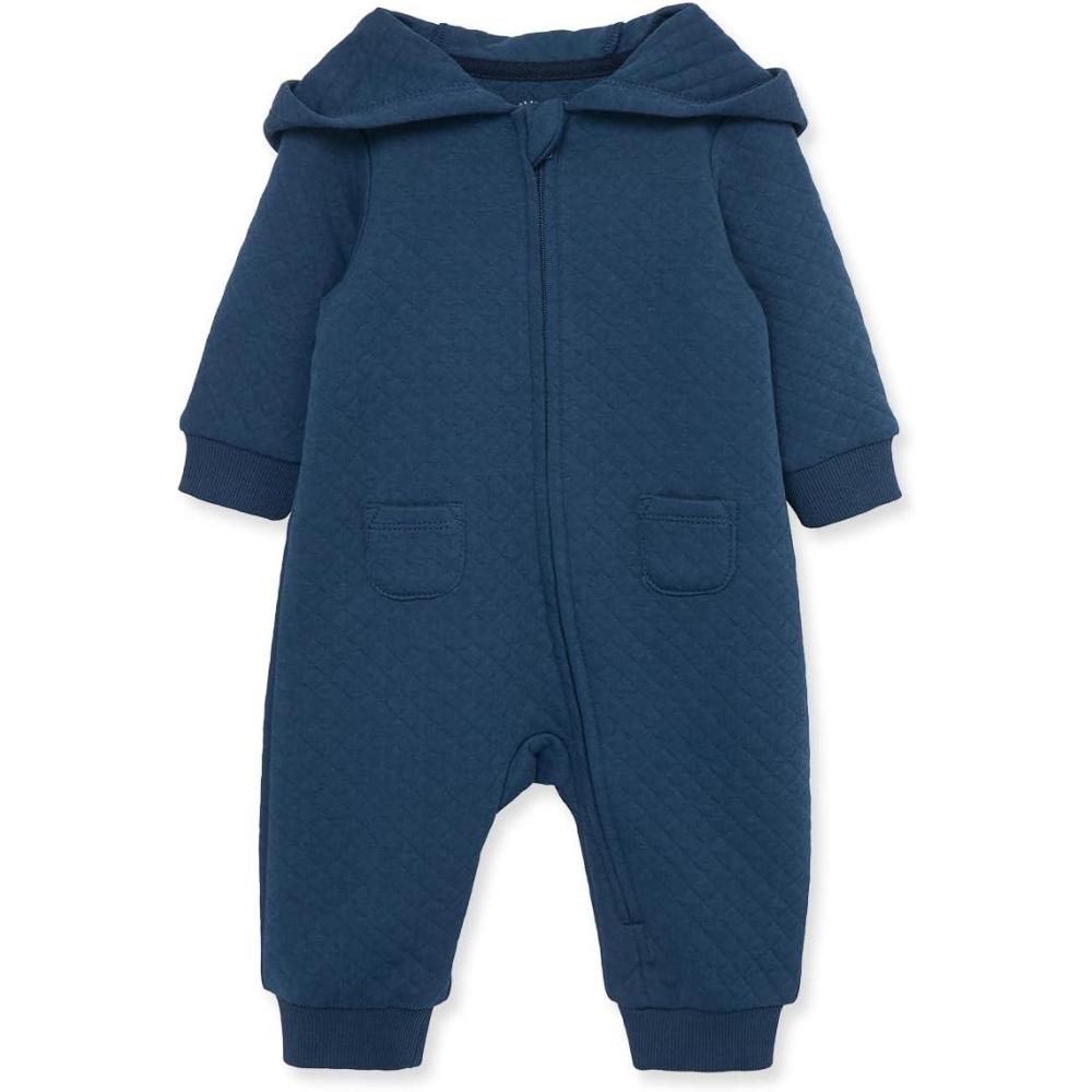 imageLittle Me Baby Boys Essential Solids Quilted Hooded Zip Up Jumpsuit Coverall 012 Months