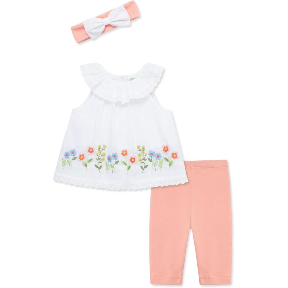 imageLittle Me Baby Girls 3Piece Tunic Pant and Headband Set 324 MonthsPink Floral