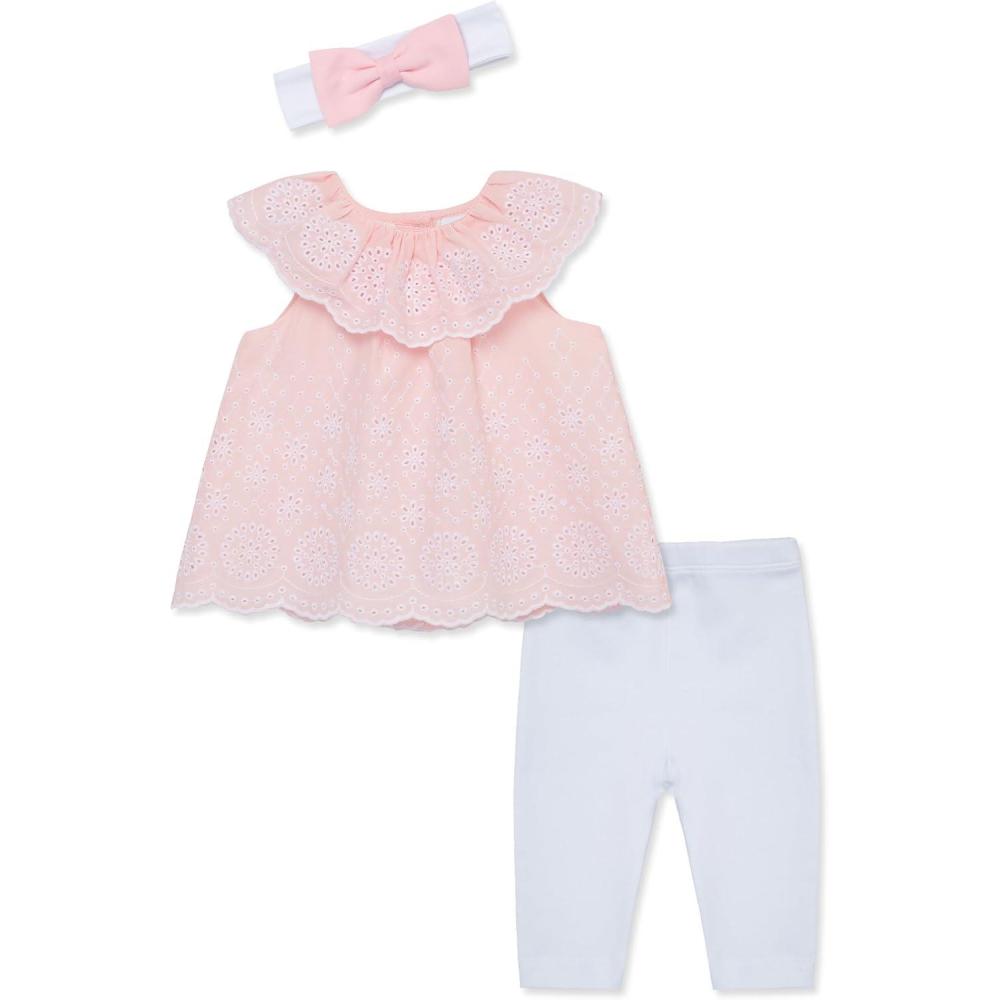 imageLittle Me Baby Girls 3Piece Tunic Pant and Headband Set 324 MonthsWhitePink