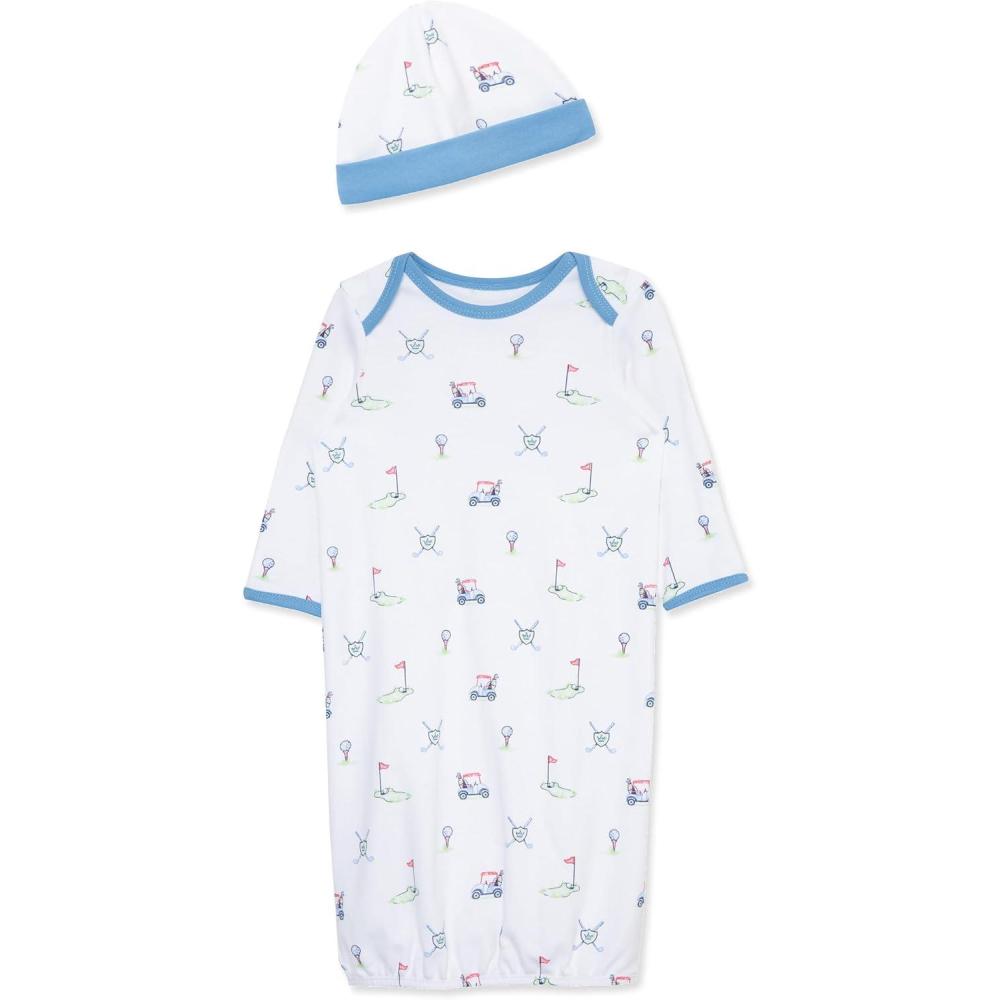 imageLittle Me Clothes for Baby Boys 2Piece Nightgown and Cap Set 100 Cotton with Elastic Bottom Baby Essentials 03 MonthsBlue Golf Club