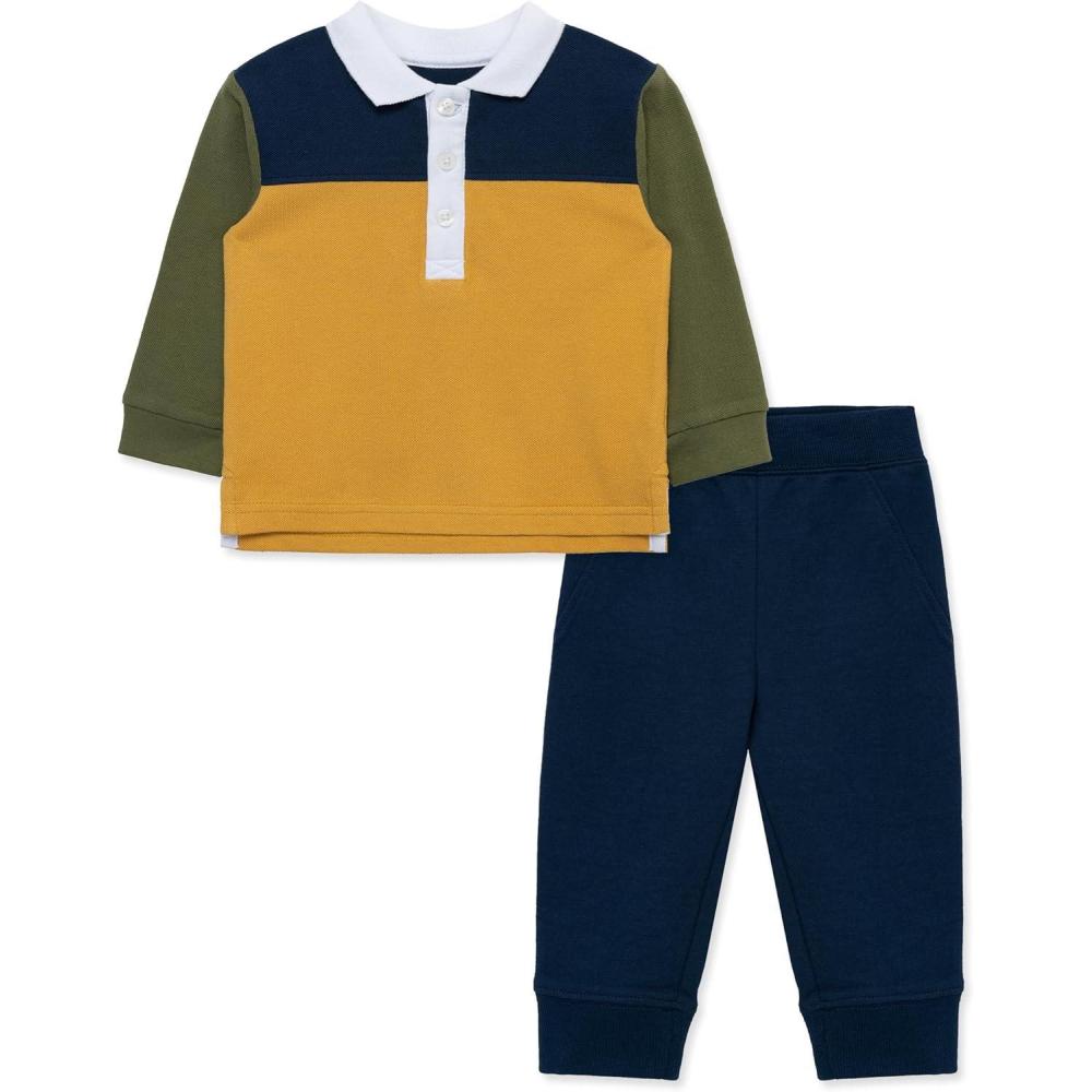 imageLittle Me Clothes for Baby Boys Long Sleeve Polo Shirt and Pant Sets 12 Months 4TColorblock
